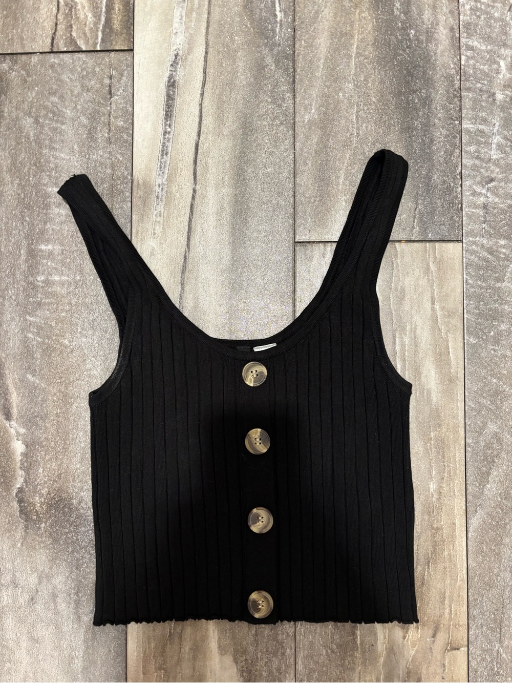 H&M Divided Ribbed Tank Crop Top Black Sz S
